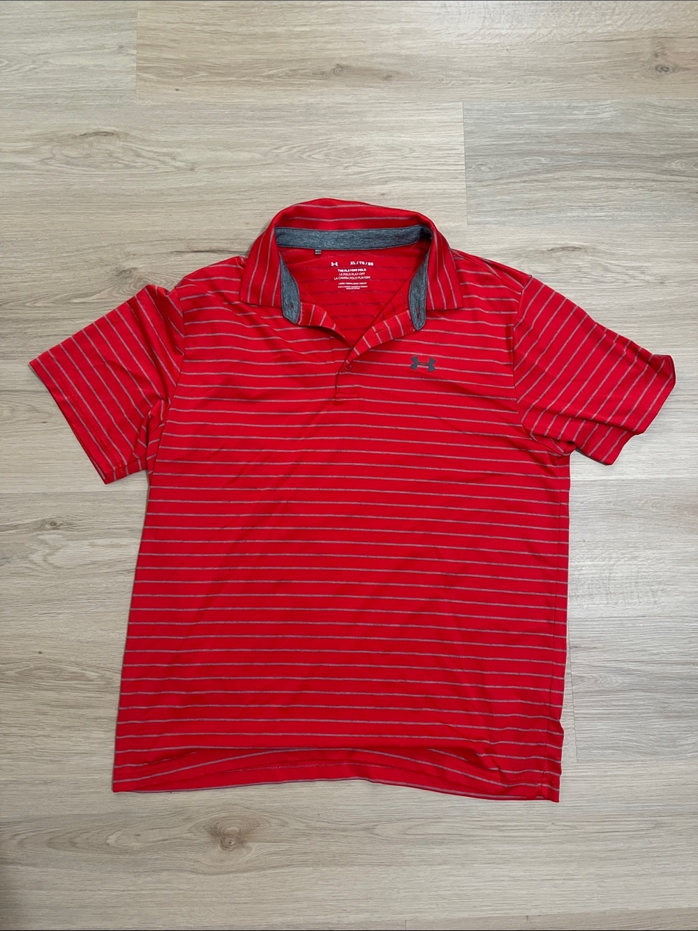 Under Armour Red Stripe Polo with Gray Logo